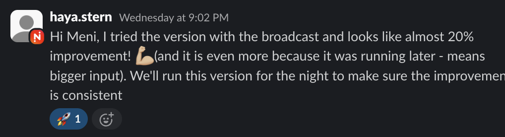 Slack message confirming Spark fix deployment in production